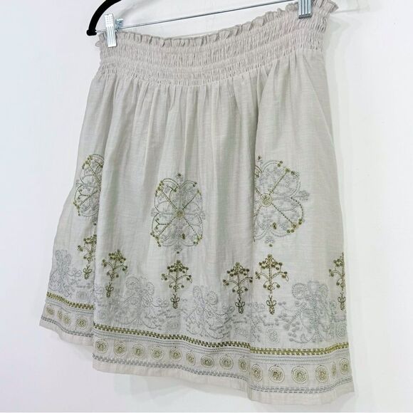 Blue Tassel Collection Gray Gold Metallic Silk Blend Embroidered Medallion Skirt - Picture 3 of 16